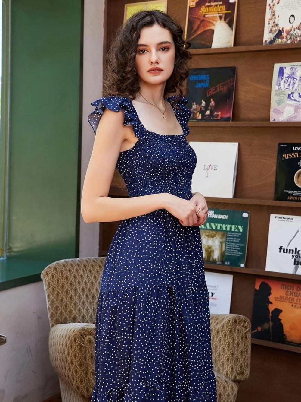 NWOT FAPPAREL navy blue and white polka dot dress size size L - Picture 14 of 16